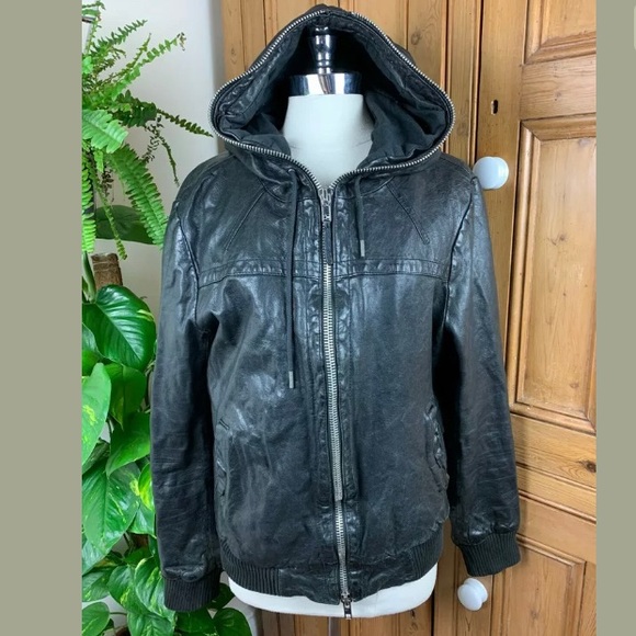 Allsaints Leather Jacket with Hood Size M